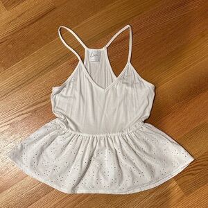 White Eyelet Peplum Tank Top - Small